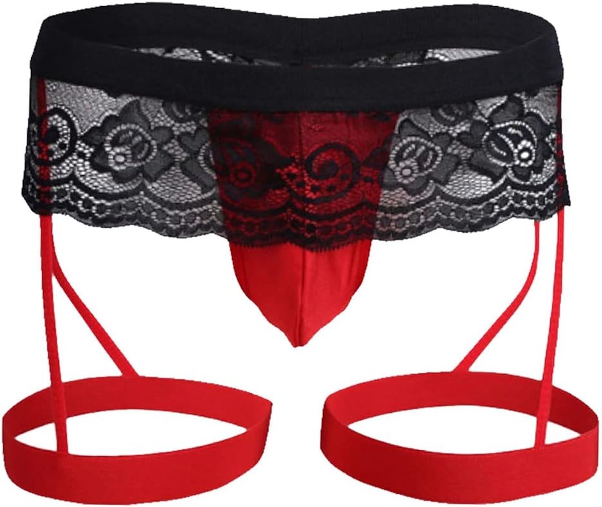 Jockstrap 1 Piece Suspensorium Lace Underwear for Men Low Waist with Pocket Sexy for Men 1 Piece Red - ShopVlot
