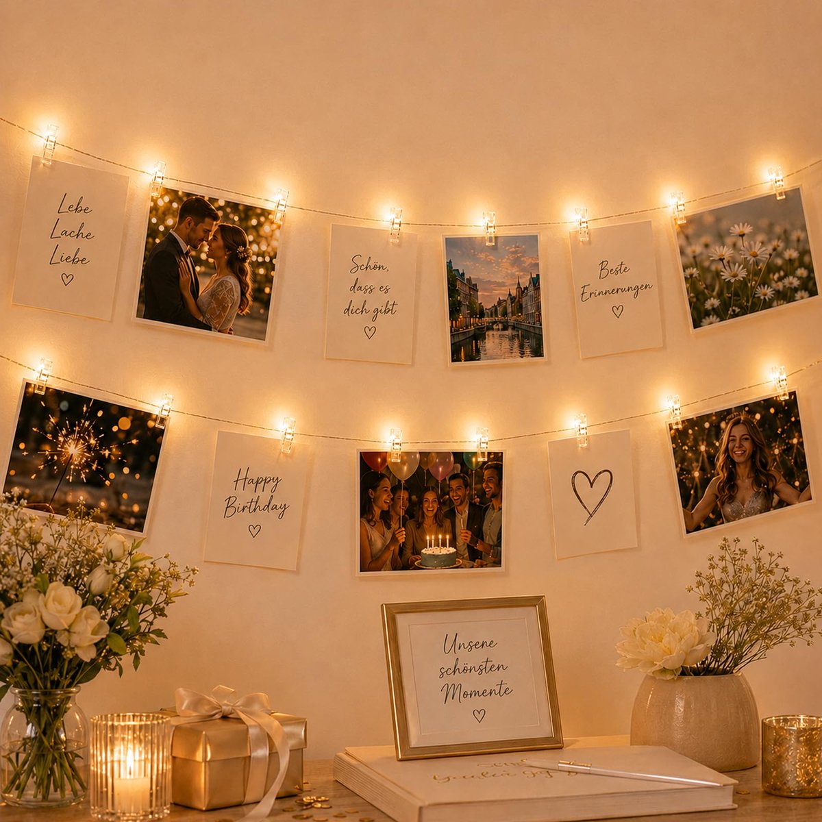 ALEGRE® Led-fotolichtsnoer met klemmen, 2 m, 20 leds, lichtketting voor foto's op batterijen, warmwit, voor - ShopVlot