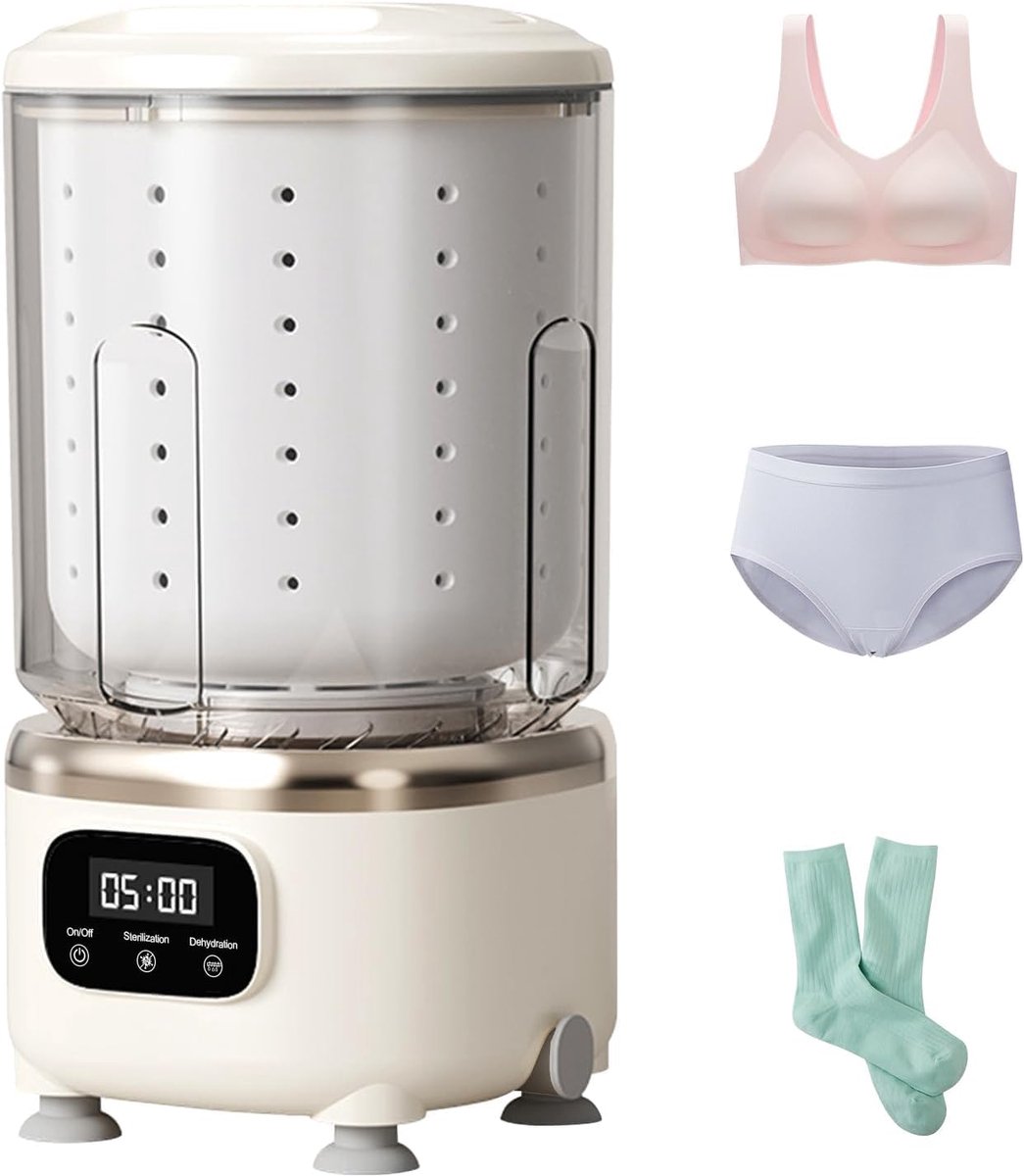 LISM-Witte draagbare wasmachine met centrifugeermand, 3-in-1 functie: wassen, spoelen en centrifugeren, draadloze mini-wasmachine.