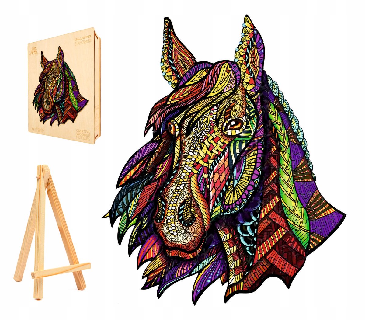 Houten Puzzel Paard 298 Stukjes in Houten Kist - 36x30.2cm