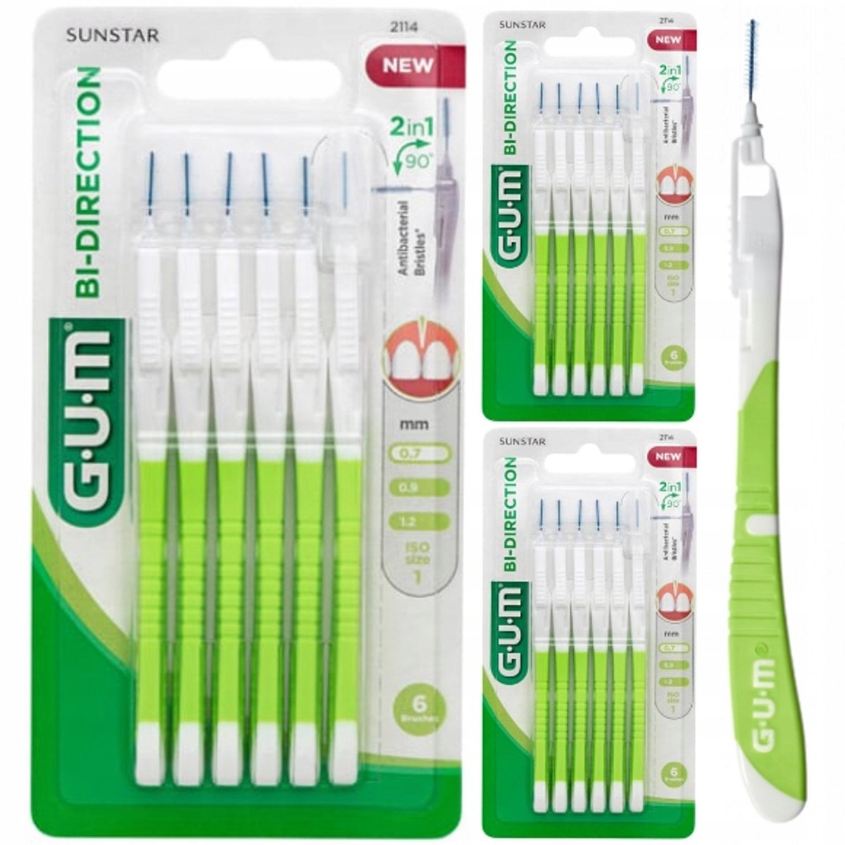 GUM BI-RICHTING Interdentale borstelharen, maat 0,7 mm - 3x6 stuks