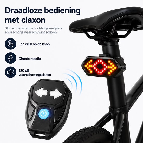 Fiets Richtingaanwijzer - Fietsverlichting met Knipperlicht - 900mAh USB Oplaadbaar - Waterbestendig - Stuurmontage - 120dB Claxon - Met Afstandsbediening van Fiets. — afbeelding 3