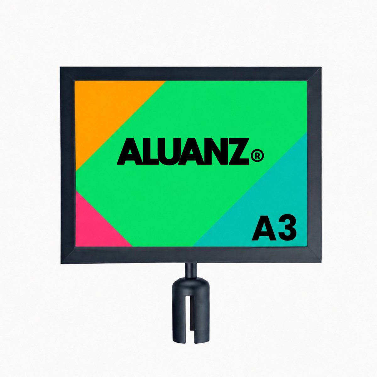 A3 Posterframe Landschap / Liggend voor Afzetpaal met Uittreklint | Infobord / Insteekframe | Zwart Staal | Plexiglas