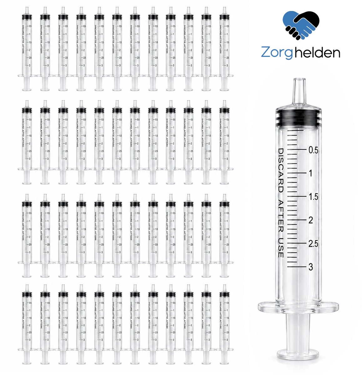 Zorghelden® Professionele doseerspuit 3ML - 50 Stuks - Lekvrij - Injectiespuit zonder naald - Inclusief antislip zuiger