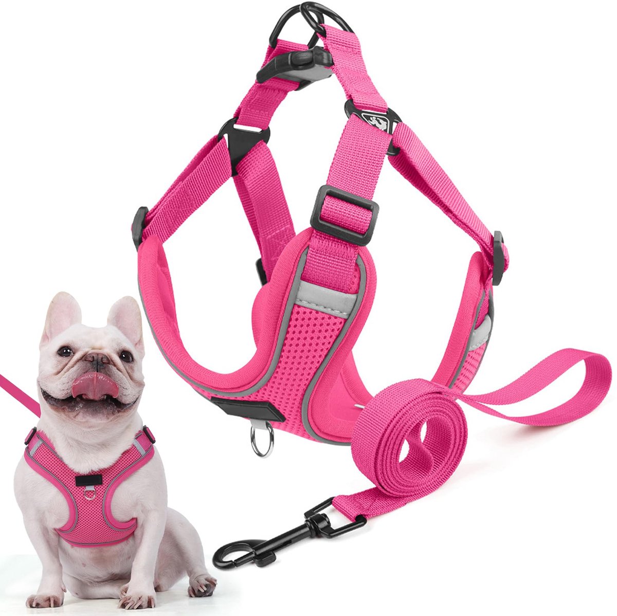 Hondentuigje voor kleine, middelgrote honden, anti-trekhaak, puppyharnas met riem, verstelbaar, Air mesh, ademend - ShopVlot