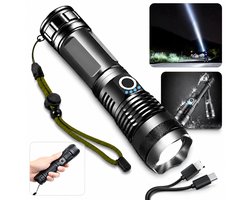 Krachtige LED Zaklamp 5000 Lumen – Oplaadbare Zaklamp met USB-C – 1500 m Bereik – Zoomfunctie – 5 Lichtstanden – IPX5 – Inclusief Accu