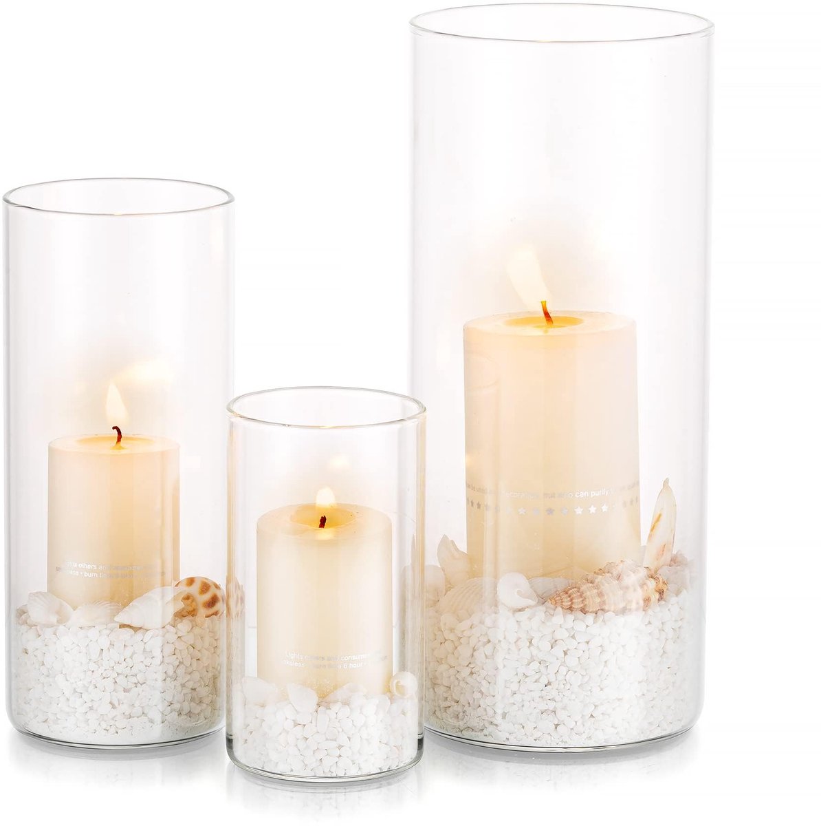 Famanu – Kaarshouder glazen cilinder set van 3 stuks, heldere bloemenvaas voor theelichtjes en drijvende kaarsen, perfect voor eettafel decoraties en bruiloften
