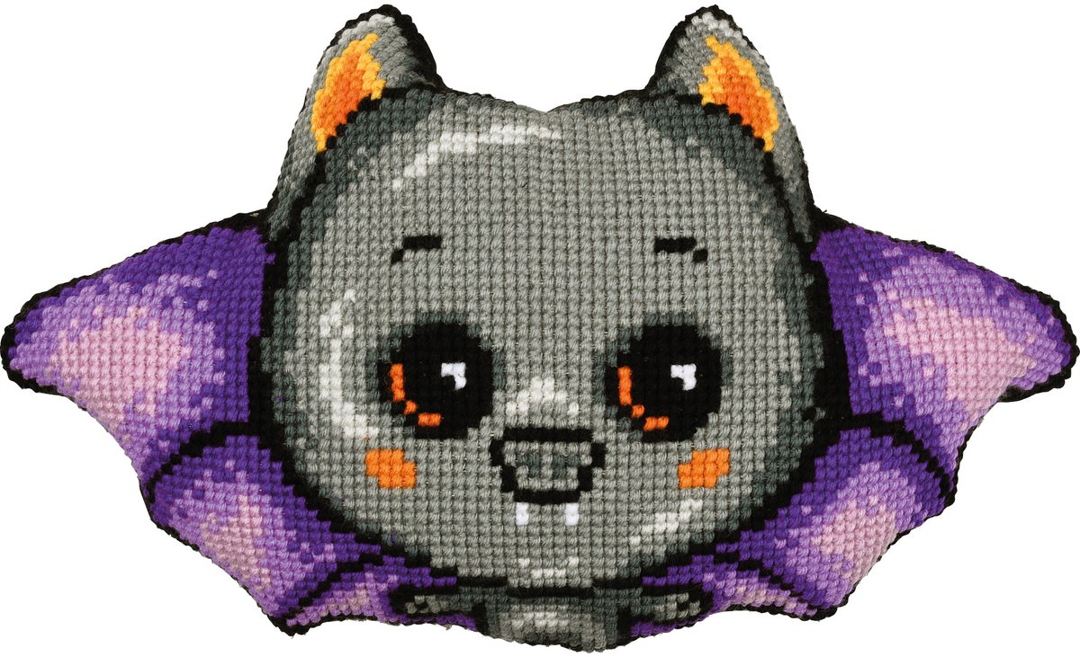 Vervaco - Kruissteekvormkussen kit met rug Little bat - PN-0216263 - Borduren - Borduurpakket - Borduurpakket volwassenen - Borduurpakket kind