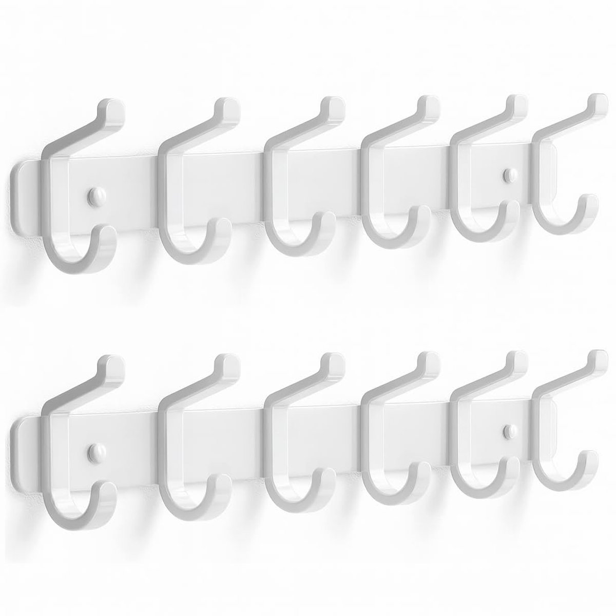 Famanu Set van 2 wandkapstokhaken met 6 haken, metalen kapstokhaken, wandkapstok voor jassen, tassen, hoeden en sjaals, voor slaapkamer, kledingkast, badkamer en keuken, wit