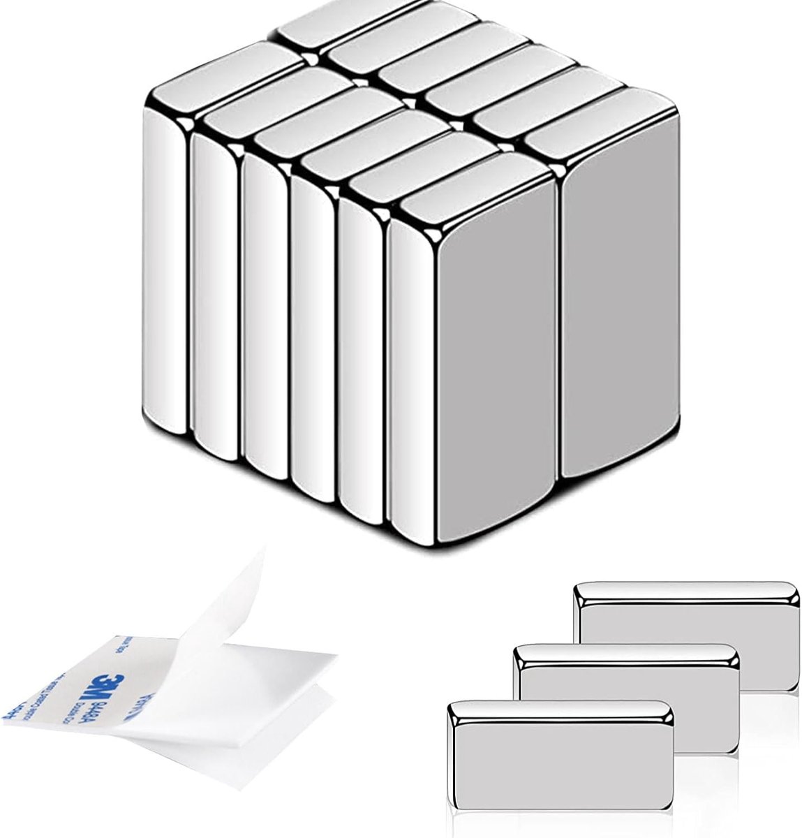 Neodymium Magnets, Extra Strong Pack of 12, Self-Adhesive, Strong 20 x 10 x 2 mm, Small Fridge Magnets, Mini Magnets - ShopVlot