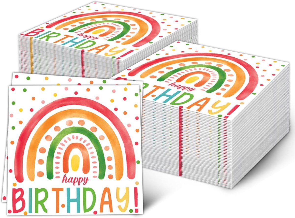 20 Pieces Rainbow Happy Birthday Party Napkins, Recycled 2 Ply, 13"x13", Recycled Cocktail Napkins Dinner Napkins - ShopVlot