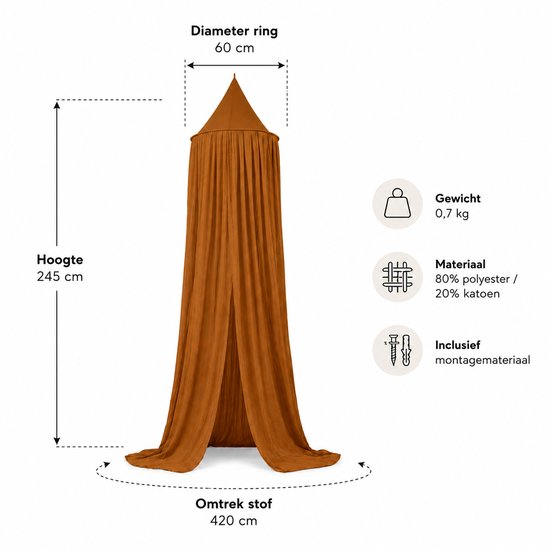 Deryan Baby Klamboe Vintage 245cm - kinderklamboe - Hemeltje Caramel — afbeelding 5