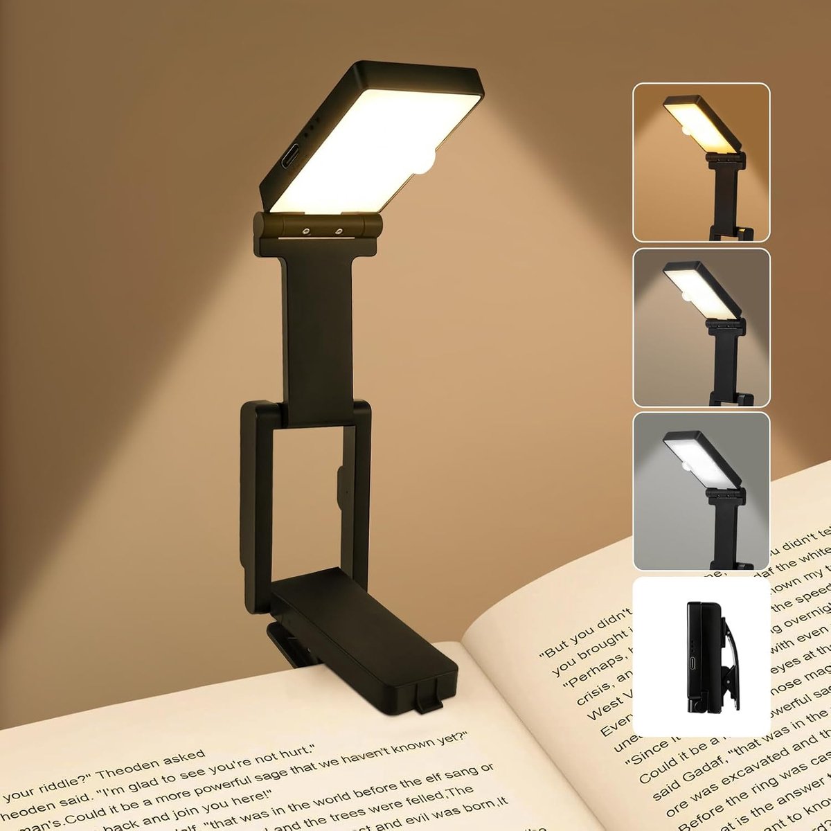 KZQ Leeslamp - Oplaadbare leeslamp - Opvouwbare bureaulamp - Clip-on leeslamp - 3 kleuren - Traploos dimmen - 180° opvouwbaar - Zwart
