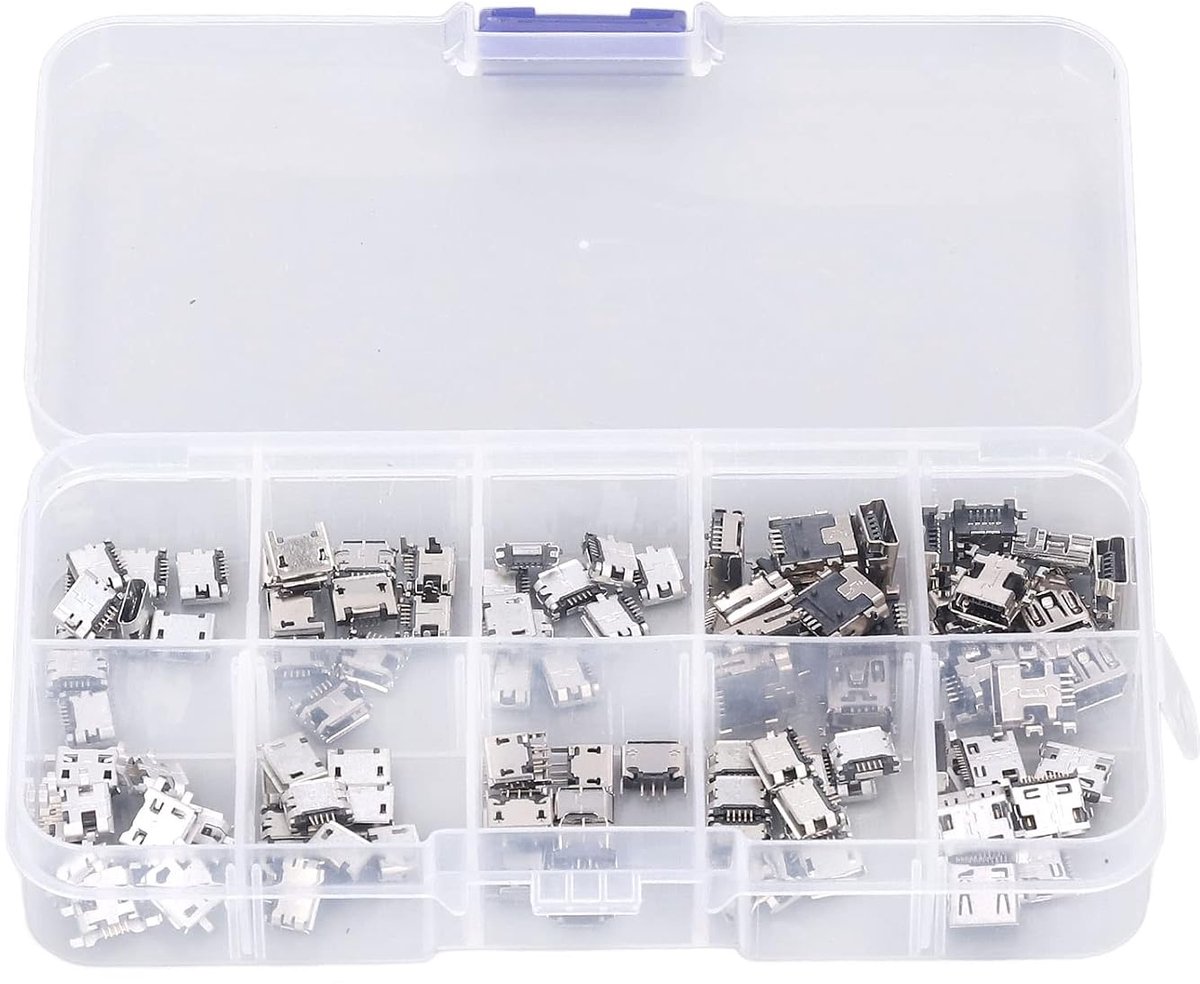 100Pcs Micro Mini USB Female Plug Connector Micro USB Sockets USB Repair Replacement Adapter Assortment Set with - ShopVlot