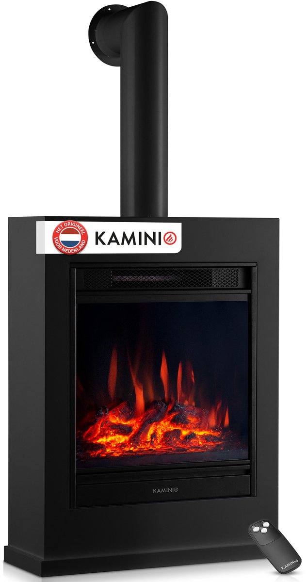 KAMINIO® Kalle elektrische haard met verwarming [elektrische haard zwart] - Vrijstaande elektrische haard met verwarmingselement, 3D-vuureffect in 5 standen en afstandsbediening