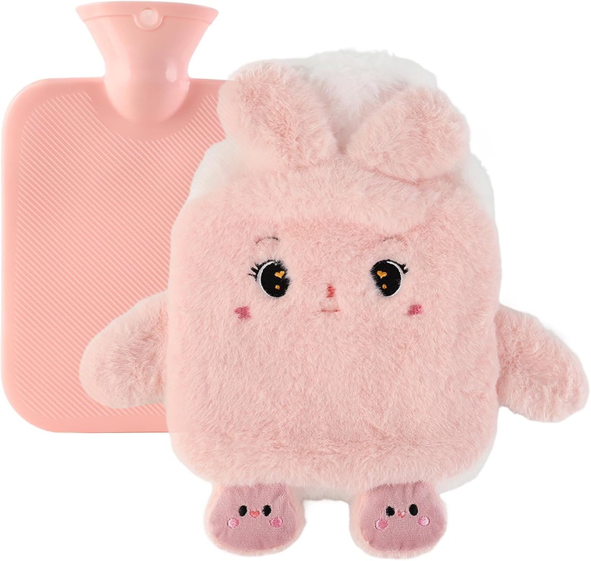 Warmwaterkruik, 1 l warmwaterkruik met deksel, lekvrije warmwaterzak met handtas, luxe pluche zachte kleine warmwaterflessen voor volwassenen, vrouwen, mannen, schouder, handrug (B)