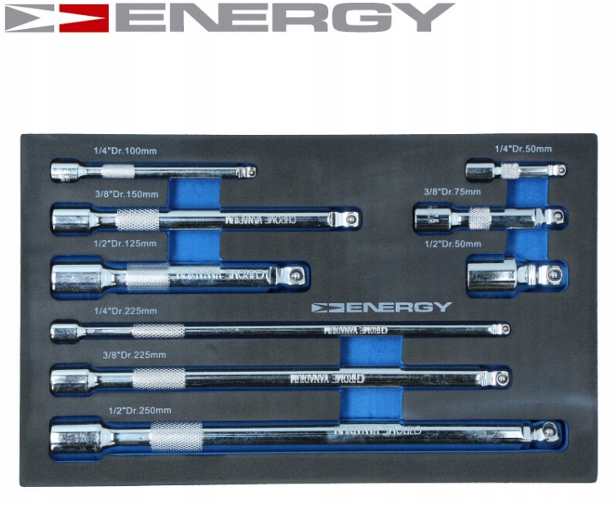 Dopsleutel Verlengstukken Set 1/4", 3/8", 1/2" - 9 Delig
