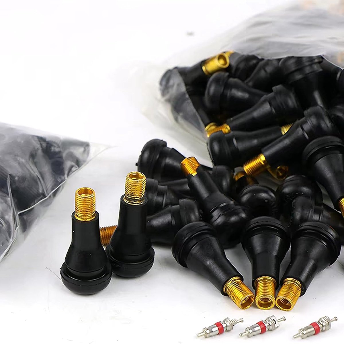 100 stuks autoventielen TR413, Vlve tubeless met stofdoppen, velggat van 11,3 mm voor velggaten zonder binnenband op - ShopVlot