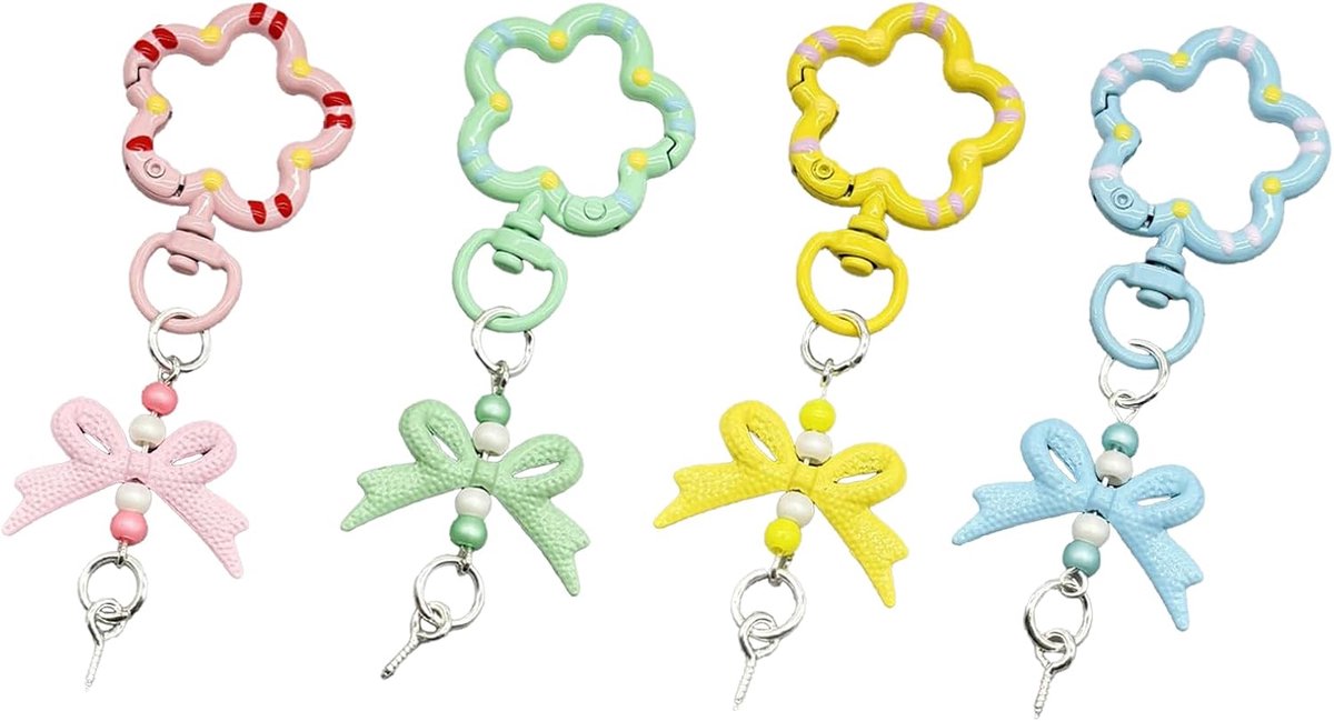 4 stuks draaibare sleutelhangers, karabijnhaken, mini-bloemenvorm, sleutelringen met een strik geleverd, modieuze - ShopVlot