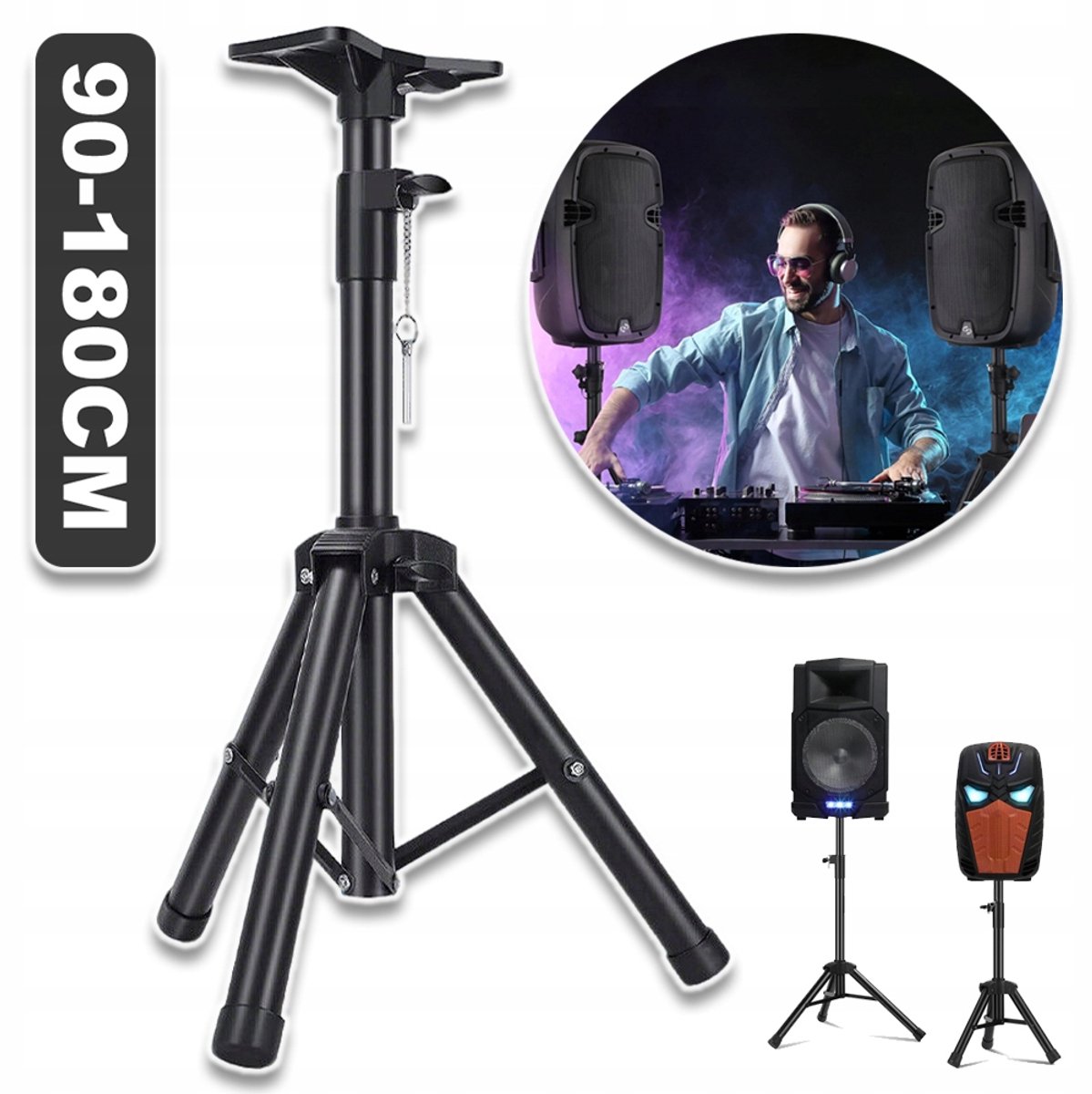 35 mm Statief Voor Luidsprekers Met Verstelbare Hoogte Van 90-180 cm - Draagvermogen Van 50 kg Stevige Metalen Constructie Rubberen Voet - Voor Thuisbioscoop Concerten Feesten En Studio's