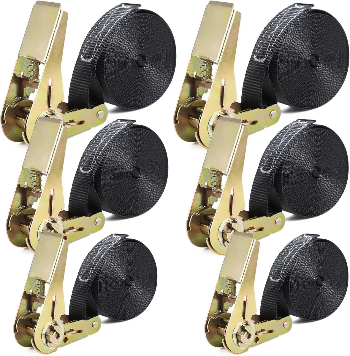 DEPAR ratelriemenset, 6 stuks, 2M/4M/5M, bandbreedte 25 mm, belastbaar tot 1000 kg, spanbanden met ratel voor - ShopVlot