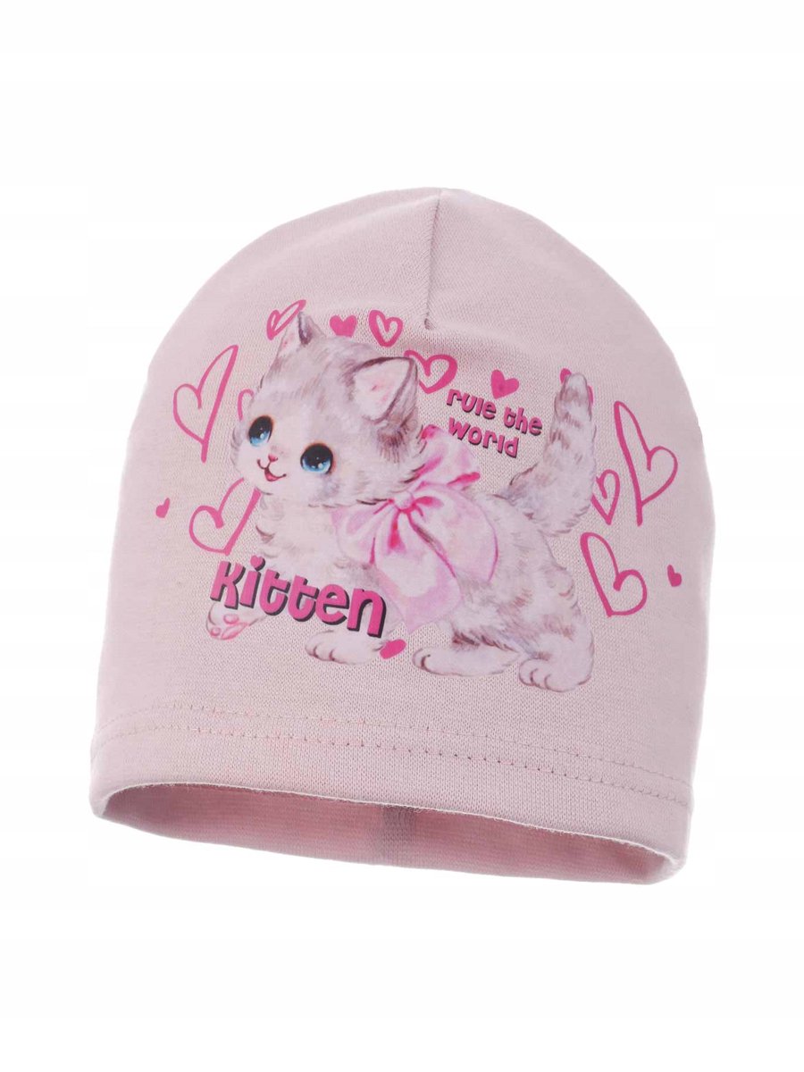 Meisjes katoenen mutsje met kattenprint, maat 44/48