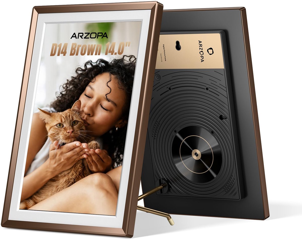 ARZOPA 14" WiFi Digitale Fotolijst Gratis Cloudopslag Geen Abonnement 1920x1200 Touchscreen Metalen Frame Laadt Live - ShopVlot