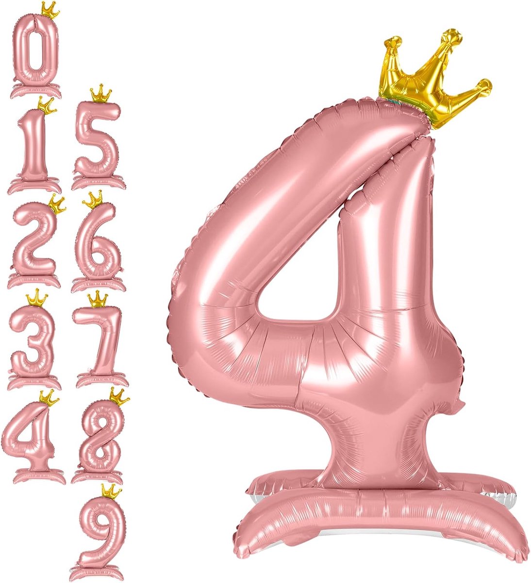 Standing Crown Number 4 Balloon, 42" Large Foil Balloon Number 4, Self Inflating Balloon for 4th Birthday, 4th - ShopVlot