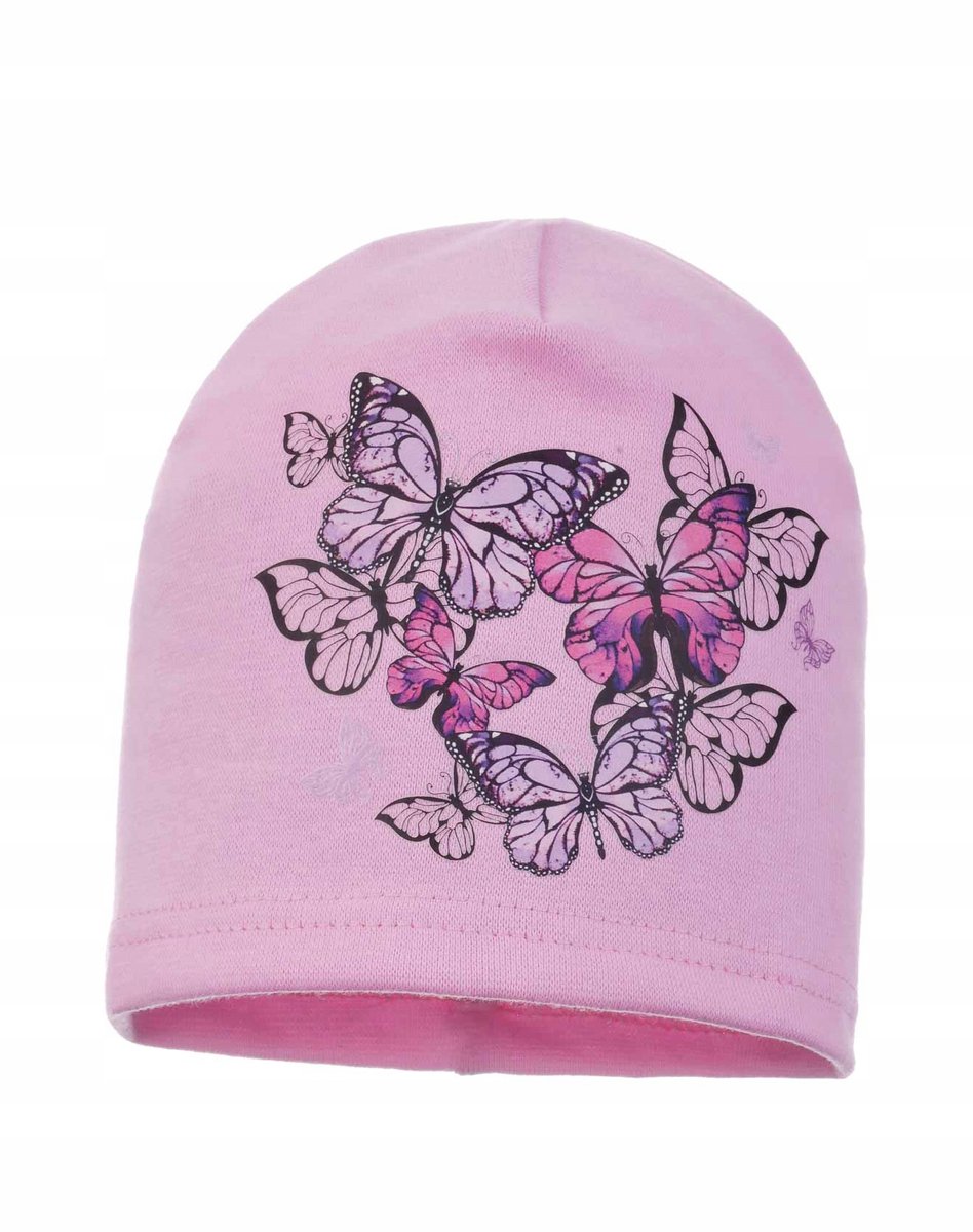 Lichtroze katoenen babymutsje met vlinders, maat 44/48