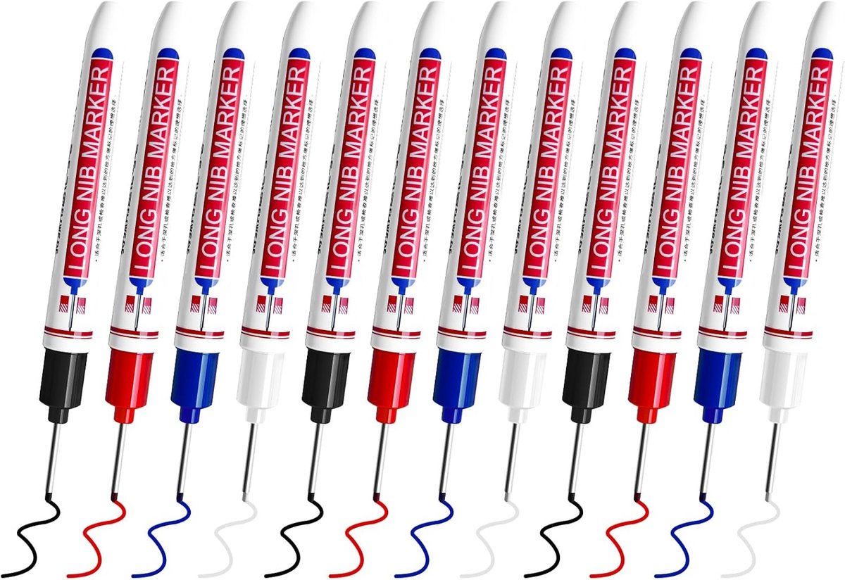 12pcs Deep Hole Markers, 20mm Punch Pens, Extra Long Tip, Carpenter Marker, Marker for Wood, Wall, Plastic, Metal - ShopVlot