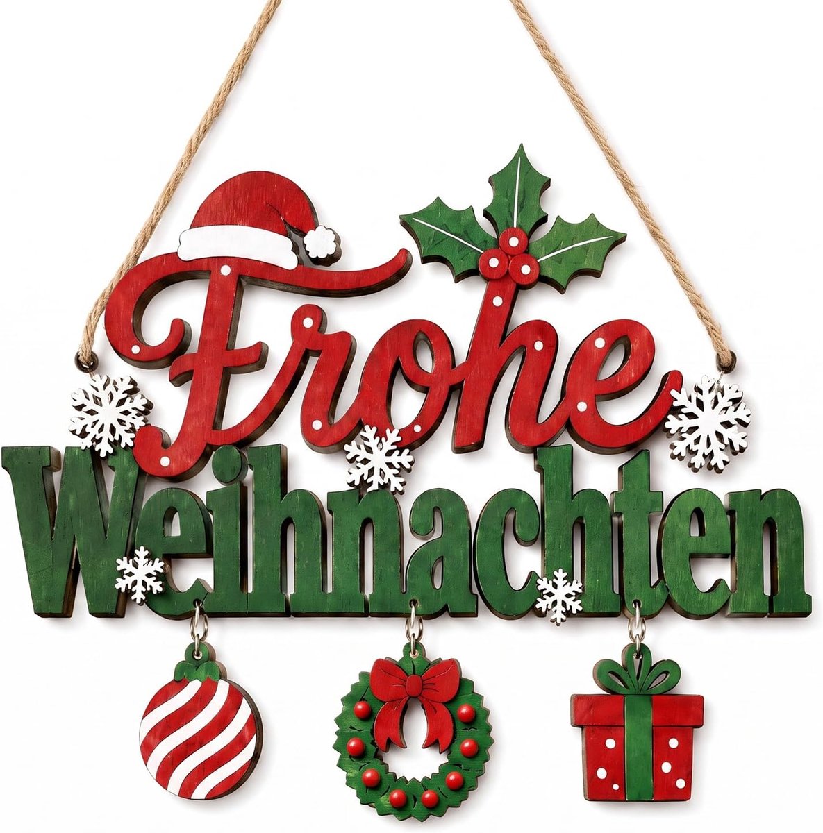 Kerstdecoratie deur, vrolijk kerstbord om op te hangen, rood groen - ShopVlot
