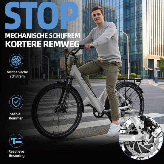 Elektrische Fiets 28 inch Lage Instap - Comfortabel Fietsontwerp - Lange Actieradius - Ideaal voor Stad en Vrije Tijd - Zilverwit — afbeelding 3