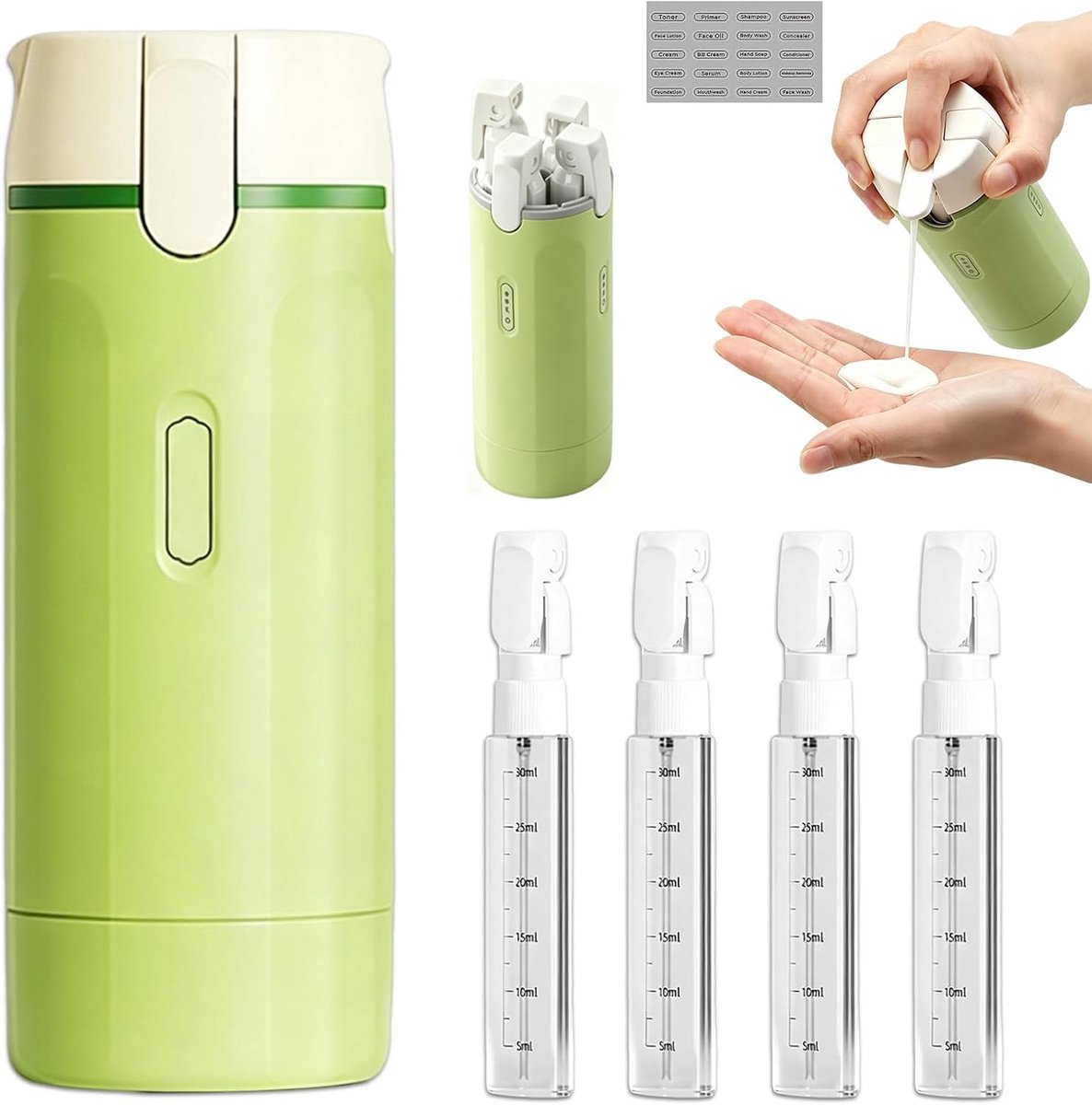 4-in-1 reisdispenser, 4 x 30 ml, groen - ShopVlot
