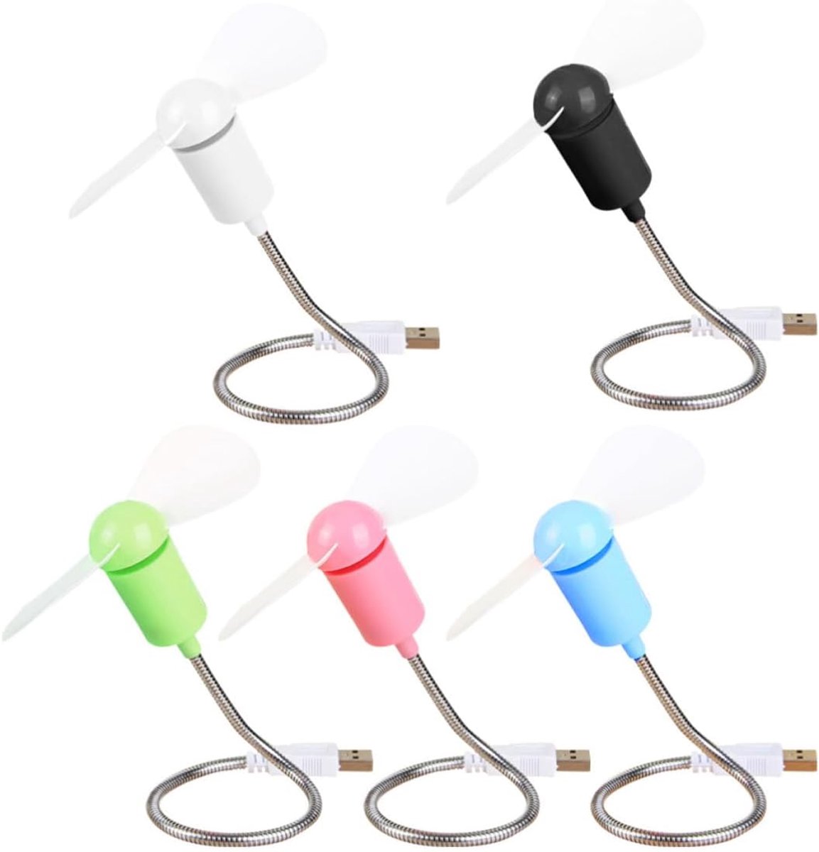 USB-mini-ventilator 5 stuks - flexibel design - kunststof - ideaal voor thuis en kantoor - ShopVlot