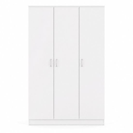 Gesloten witte driedeurskast met drie deuren.
