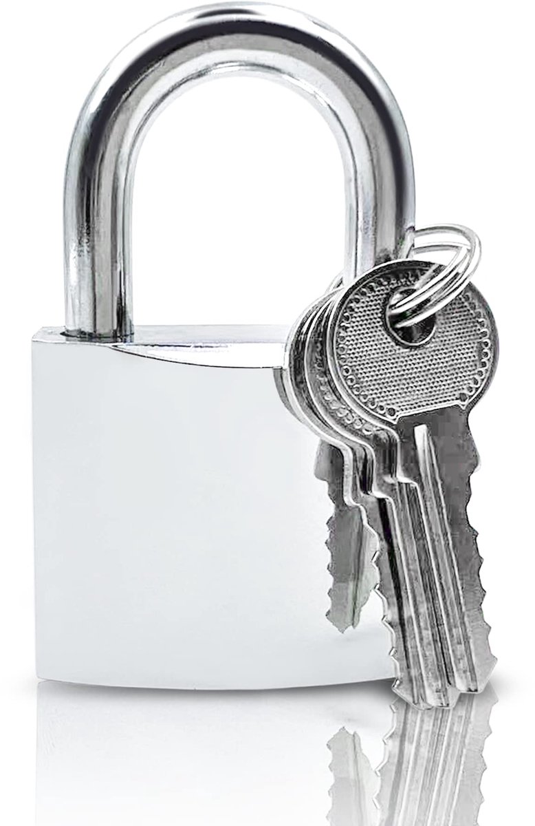 Hangslot 38mm met sleutel, inclusief 3 sleutels, voor lockers en gereedschapskisten - Zilver