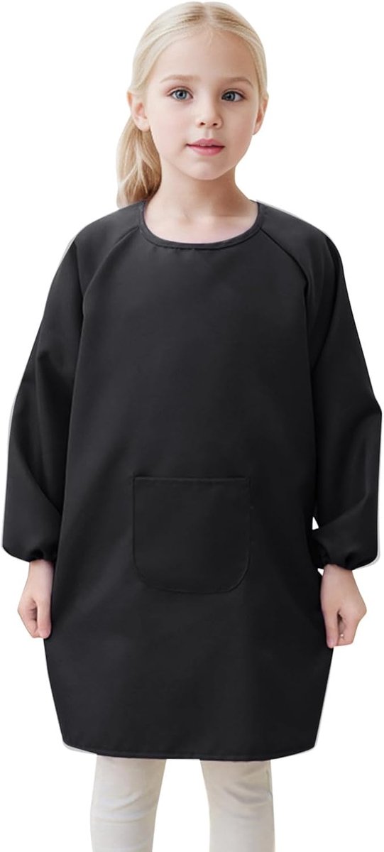 Kids Apron with Pocket for Kids, Painting Aprons for Artists, Long Sleeve Coat - ShopVlot