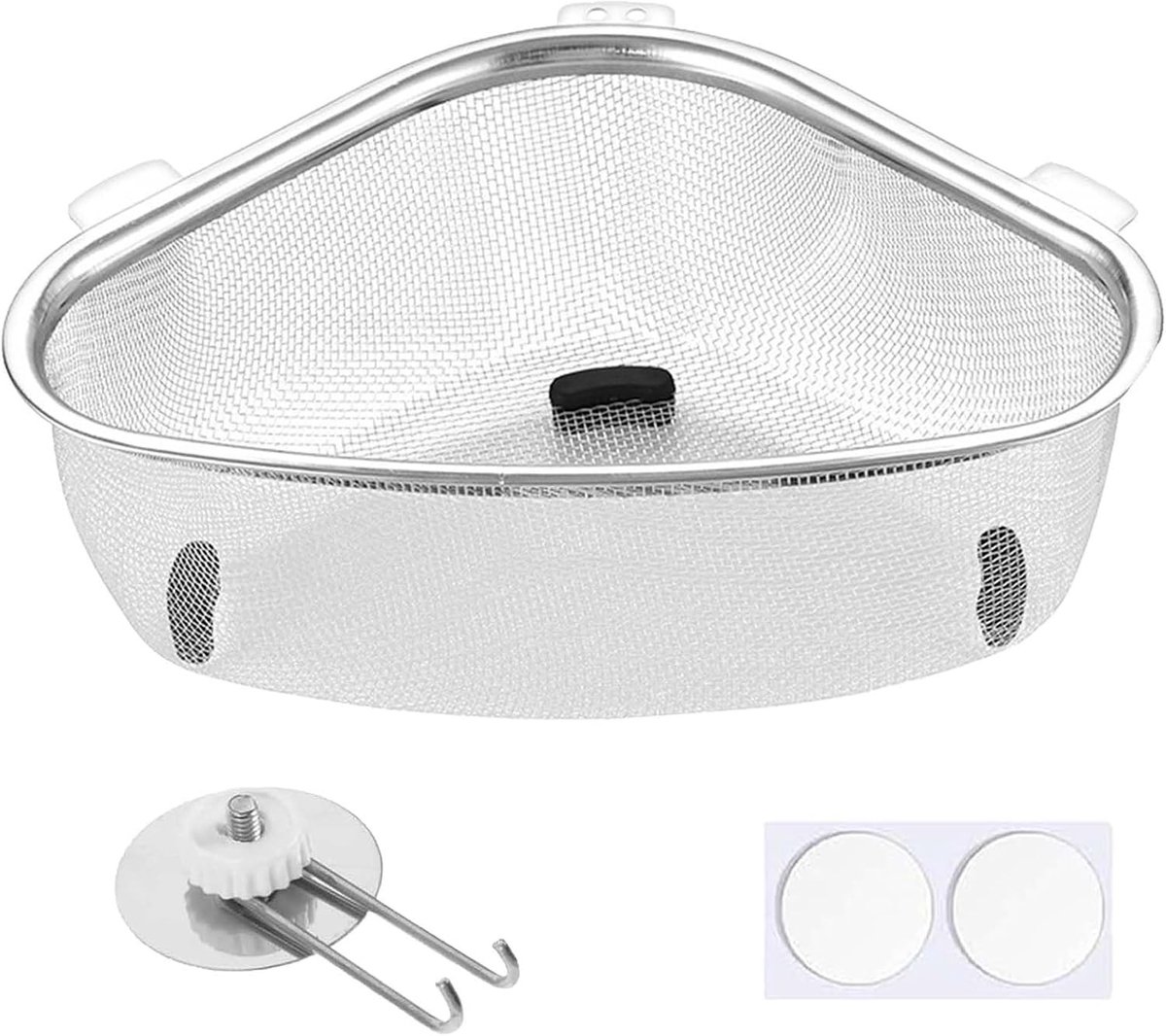 Gootsteenbakje rvs driehoek - Zilver/zwart - Roestvrijstalen spoelbak-afvoerrek - Multifunctionele gootsteenorganizer voor keuken