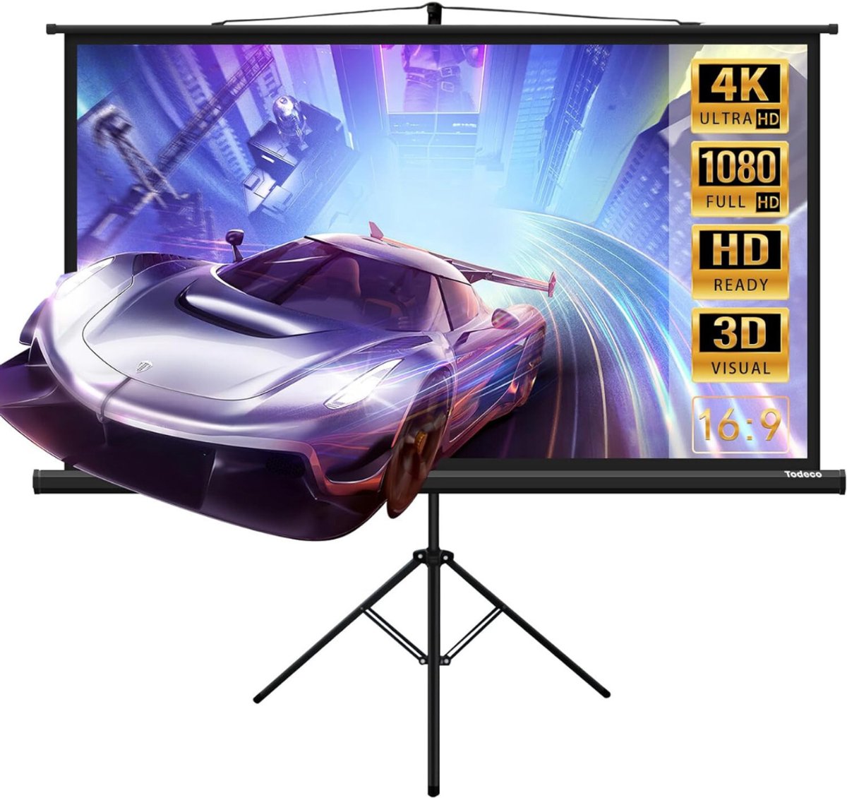 QUOVO® Projectiescherm met Statief - Mobiel Projectiescherm 72’’ Inch - 4K HD 16:9 – Draagbaar Beamerscherm Lichtgewicht - Projectiedoek Thuisbioscoop - Projectieschermen - Projectiescherm Beamer – 160 x 90 cm - Zwart - 20cm x 172cm x 20cm