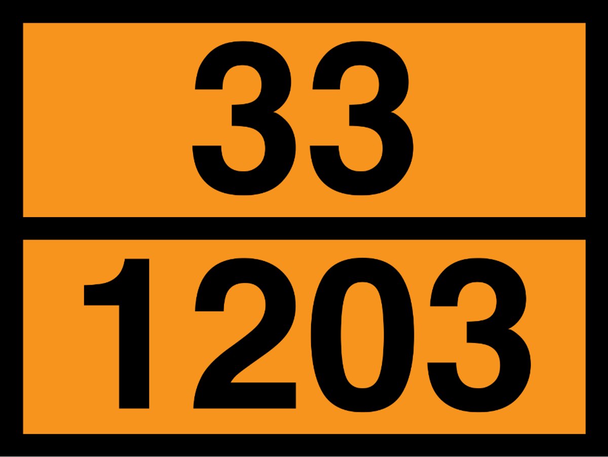 ADR sticker oranje gevaarsbord UN 1203 benzine 200x200 mm - vinyl