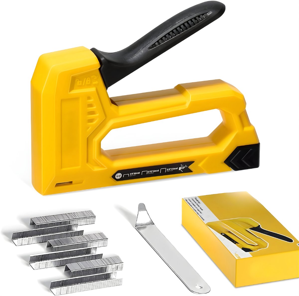 Lìon® Nietpistool - Tacker - Handtacker - Spijkerpistool - Geel - 22cm x 11cm x 4cm