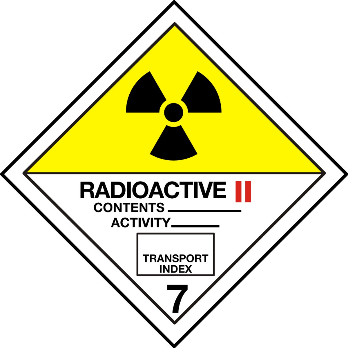 ADR 7B sticker radioactief categorie II 200x200 mm - vinyl