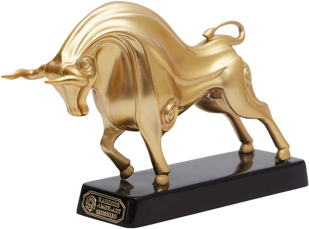 Amoy-Art Wall Street Bull Statue Figurine Bull Figure Animal Decor Sculpture Modern Art For Home Cedeau Giftbox Gold - ShopVlot