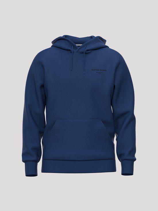 Marineblauwe hoodie met capuchon, kangoeroezak en een klein 'BJÖRN BORG STOCKHOLM 1984' logo op de borst.