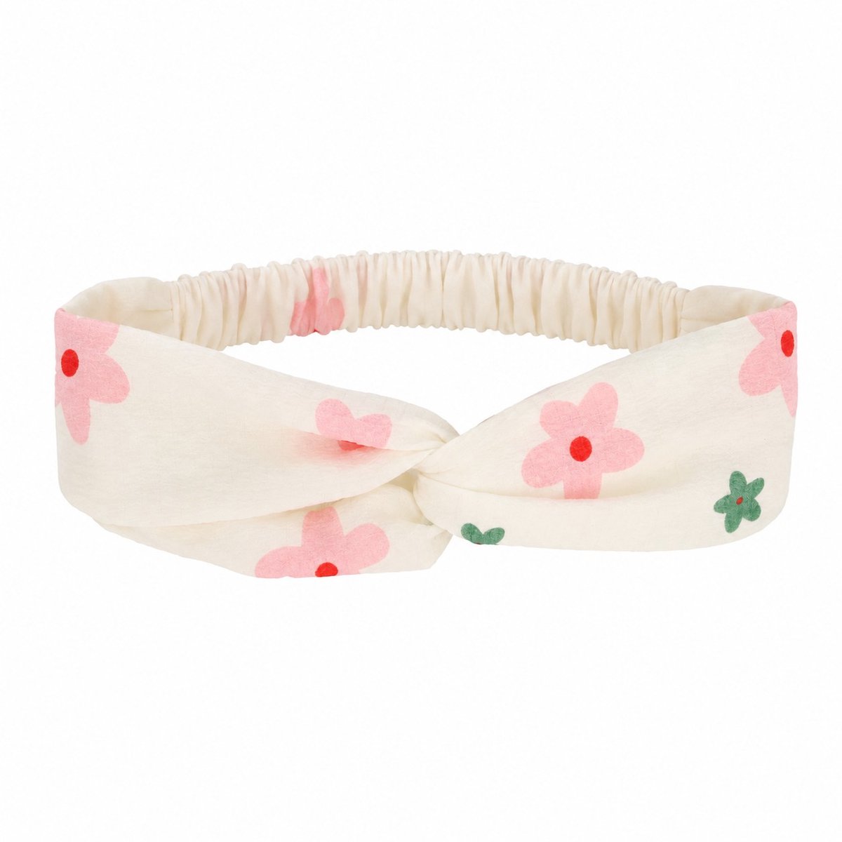 Haarsoires Haarband Twist 5cm – Bloemen Print – Roze Creme - Zachte Knoop Hoofdband - Haaraccessoire voor Dames & Meisjes