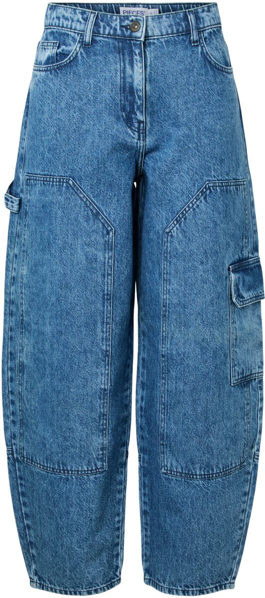 Pieces Jeans Pcsky Mw Cargo Jeans Dnm Bc 17166449 Medium Blue Denim Dames Maat - W29 X L32