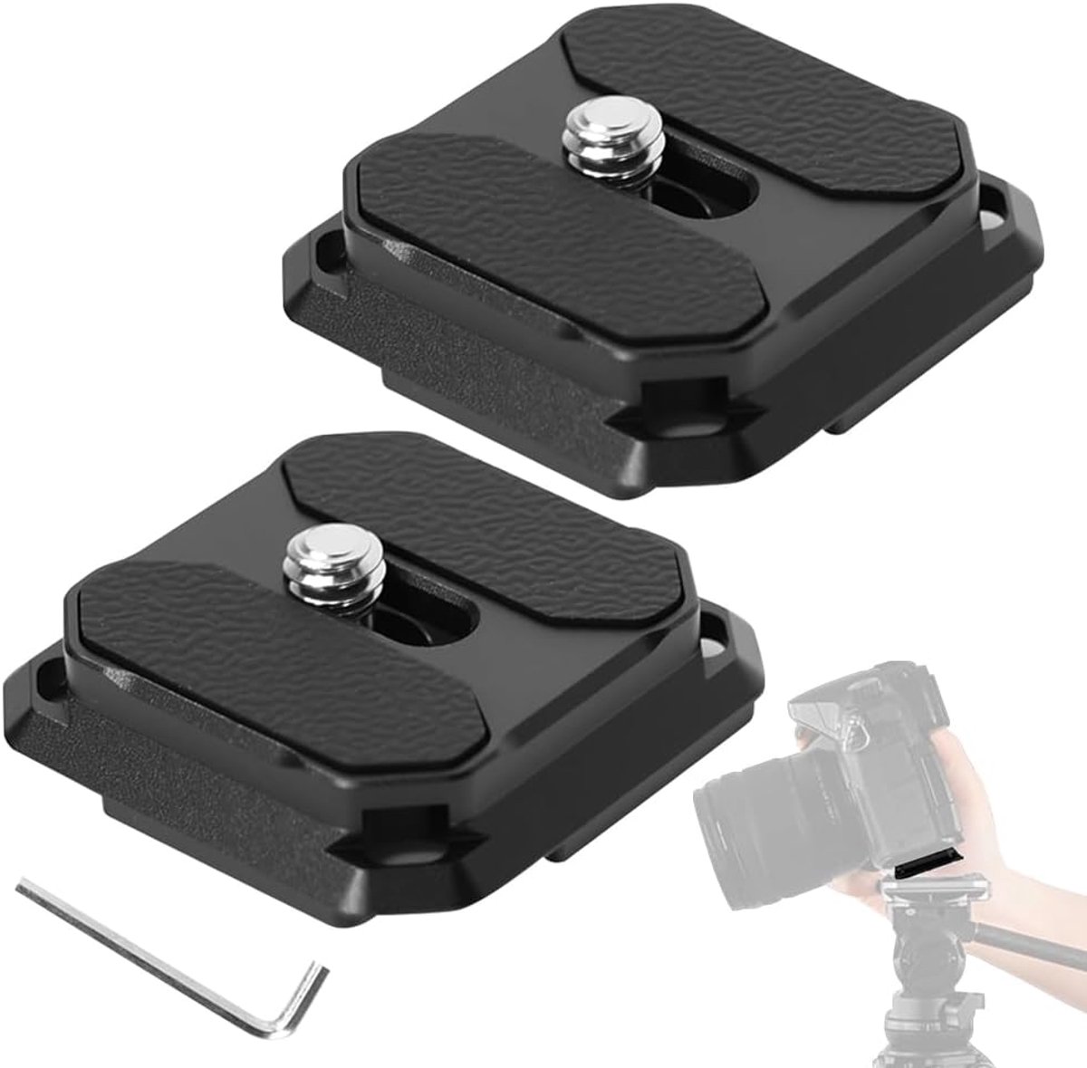 SnelShoppen - 2 Camera Mount Accessoires Snelle Bevestigingsplaat Camera Houder Quick Release Plate voor Statief Hoofd - Aluminium, RVS, Silicone, 5 k