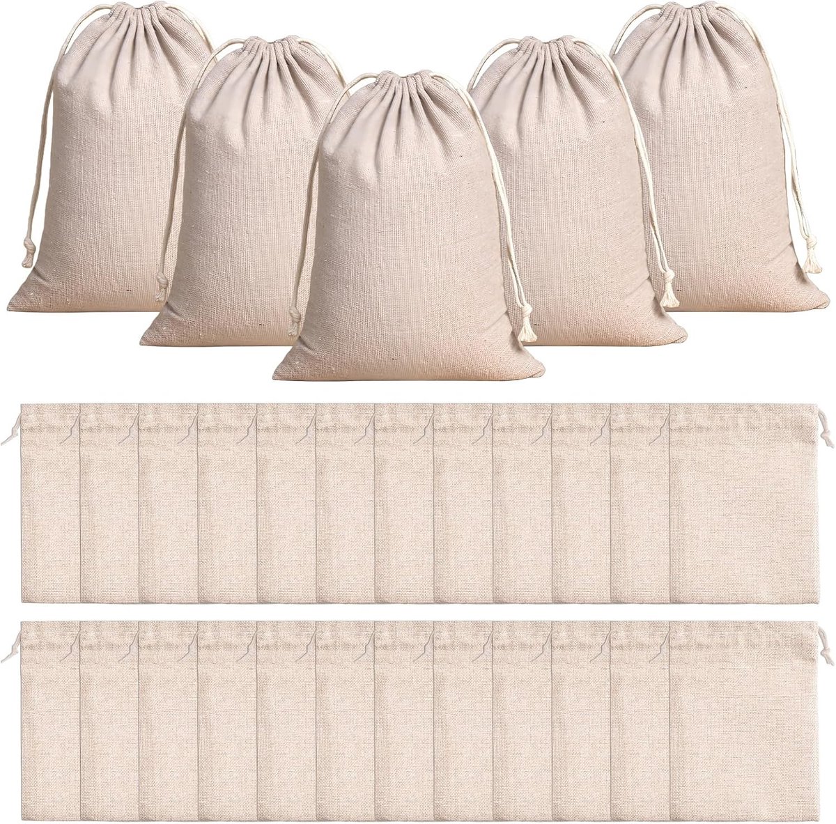 Linnen tasjes onbedrukt - Crème - 15 x 20 cm - Katoen en linnen zakjes met trekkoord - Voor cadeau en doe-het-zelf
