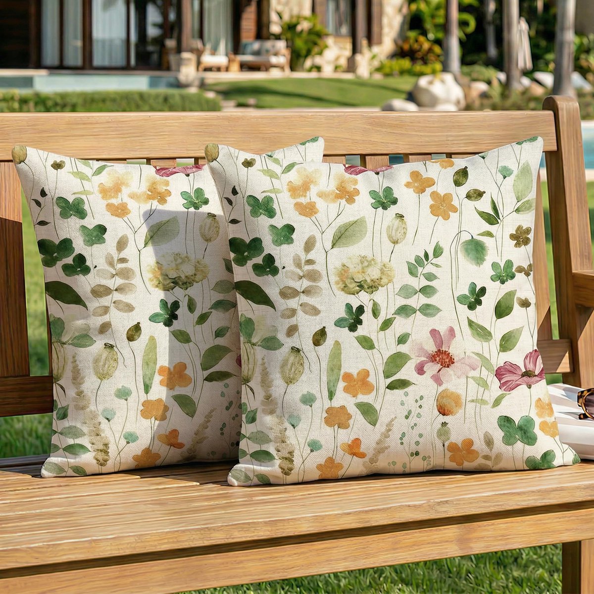 Kussenhoezen set van 2 - 50 x 50 cm - bloemen, dubbelzijdig bedrukt - waterdicht, ideaal voor buitengebruik - ShopVlot