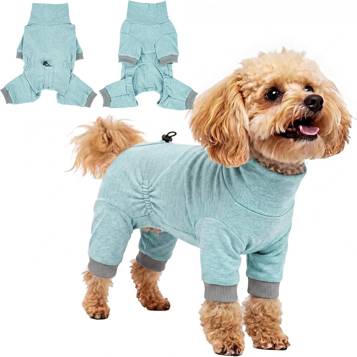 Lichte en elastische hondenromper voor kleine en middelgrote honden, 4 poten, hondenpyjama met open buik - ShopVlot